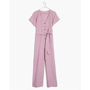 NWT Madewell Linen-Cotton Pleat-Sleeve Jumpsuit Pressed Orchid | Size 16